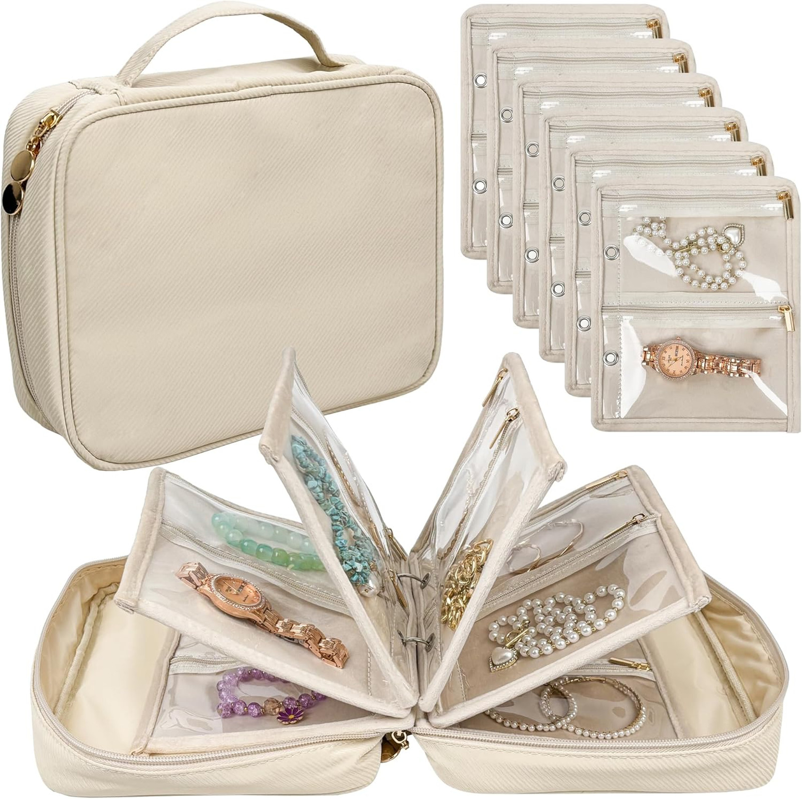 Travel Jewelry Organizer Case with 24 Pouches, Velvet Pouch Bag for Earrings