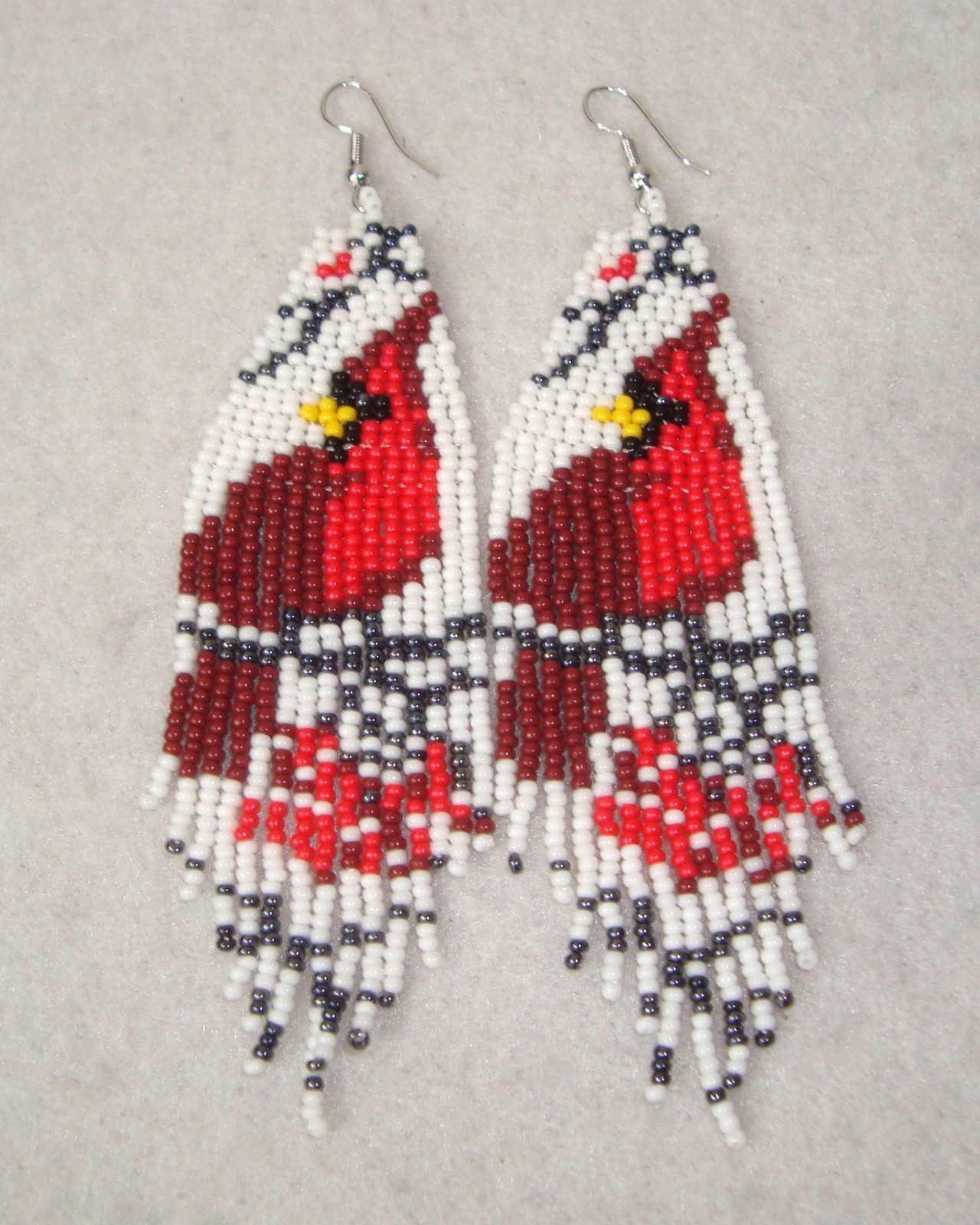 NEW! Handcrafted Red and White Beaded Cardinal Earrings