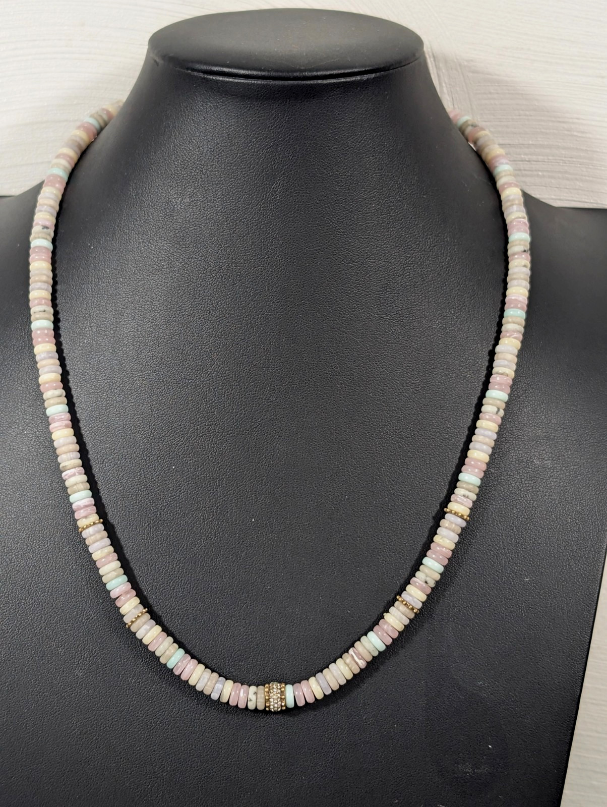 Stella & Dot Pastel Pale Heishi Stacked Beaded Neckalce Boho Gold Tone 22″