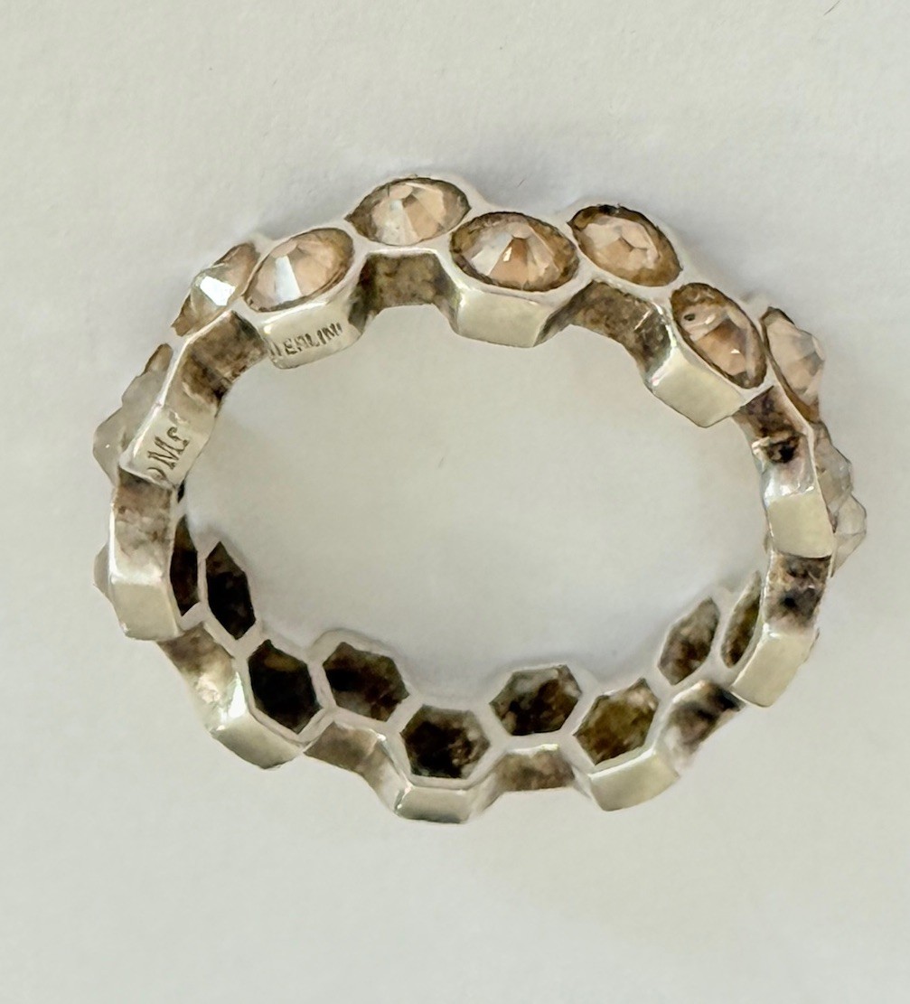 Mignon Faget 925 Sterling Silver Honey Crystal Hive Honeycomb Ring Size 8