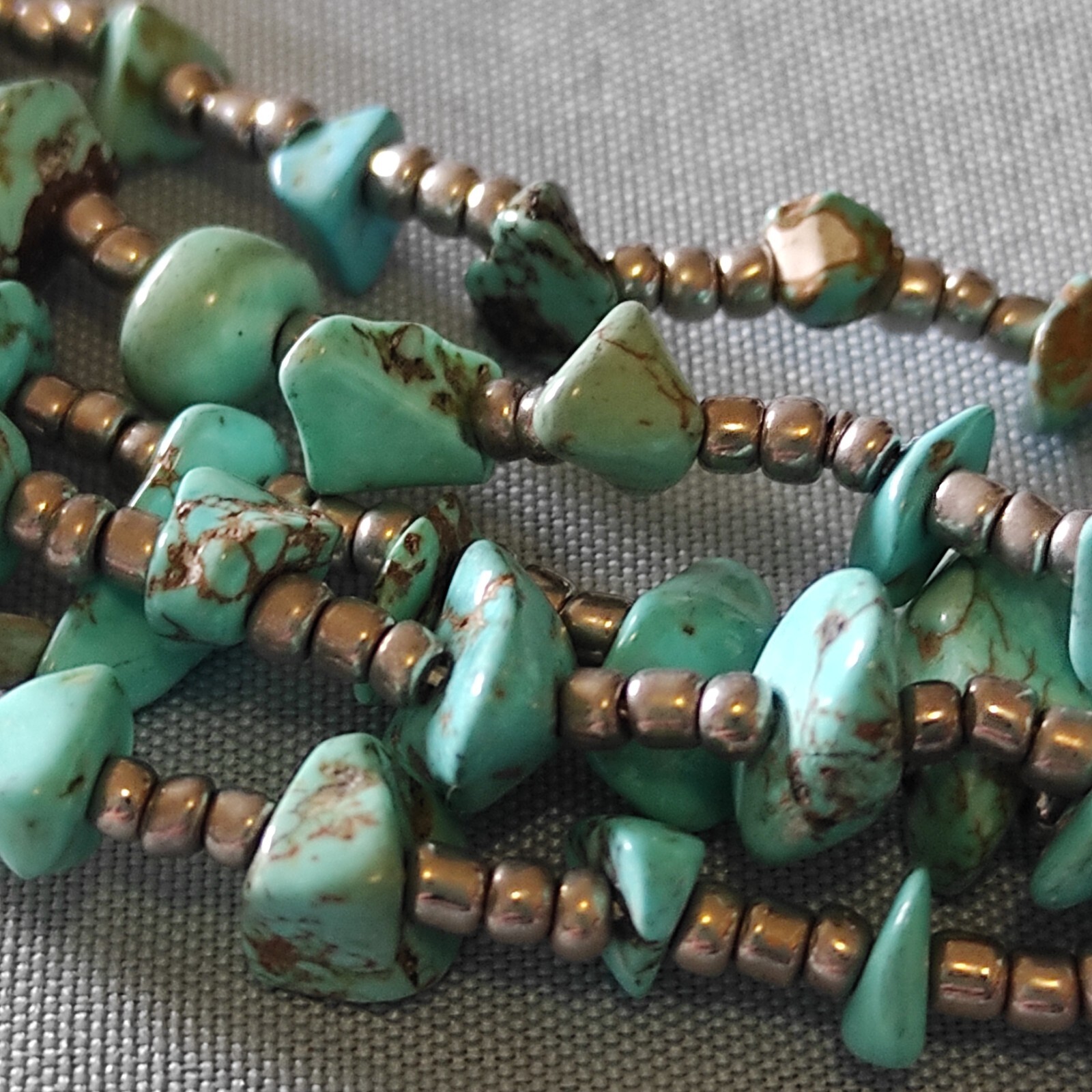 Multistrand Silver Glass Seed Beads Dyed Howlite Southwest Style Necklace