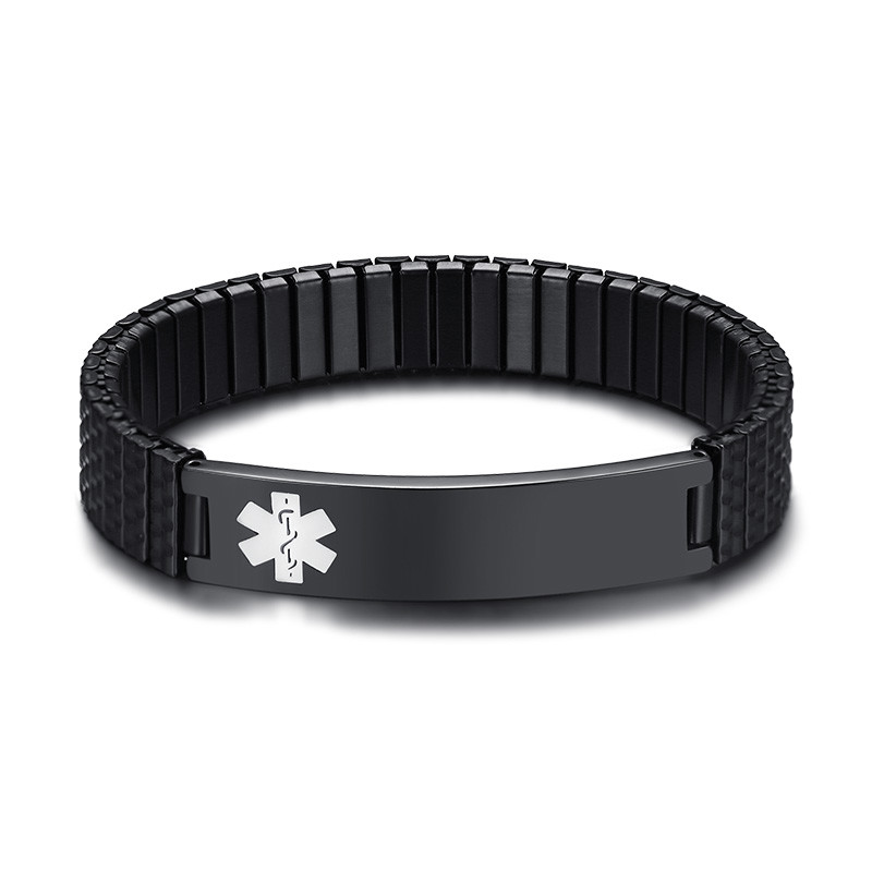 Men Medical Alert ID Spring Stretch Bracelet Armband Personalized Free Engraving