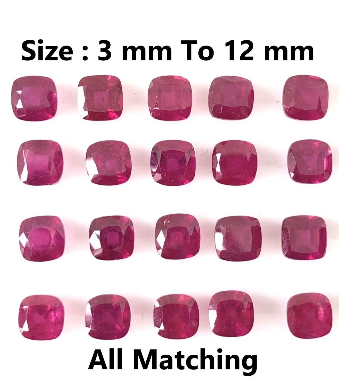 Ruby Square Cushion Cut Size 3mm, 4mm, 5mm, 6mm, 7mm, 8mm, 9mm, 10mm,11mm & 12mm
