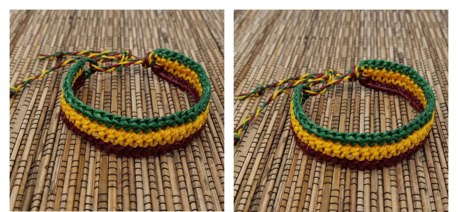 Rasta Waxed Cord Bracelet | Adjustable 6–9in | Bold Braided Unisex Boho Bracelet