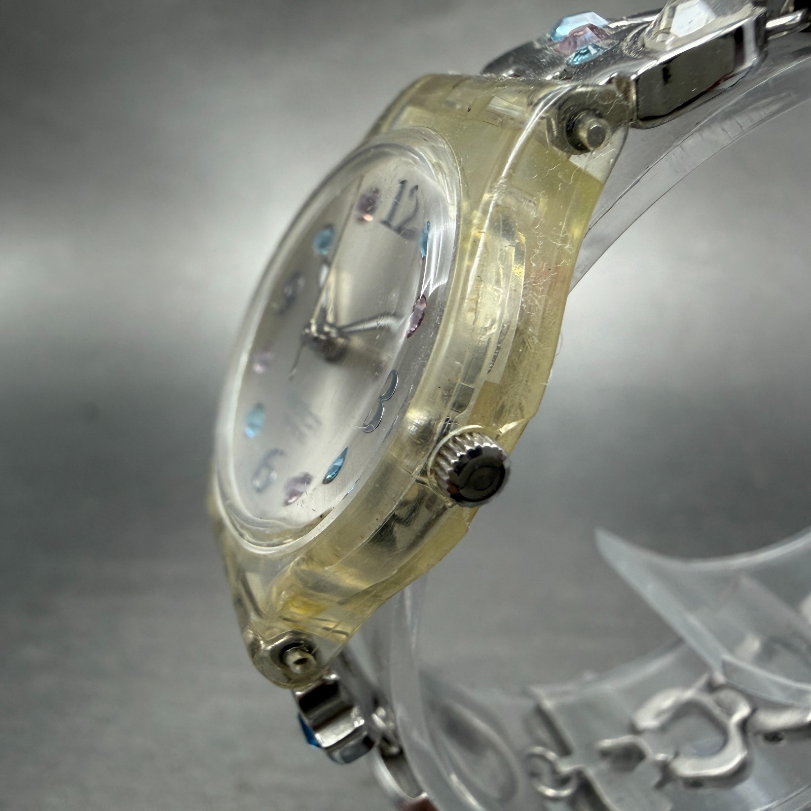 Swatch Menthol Tone Watch Women 25mm Silver Dial Clear Case LK292G New BatteryJK