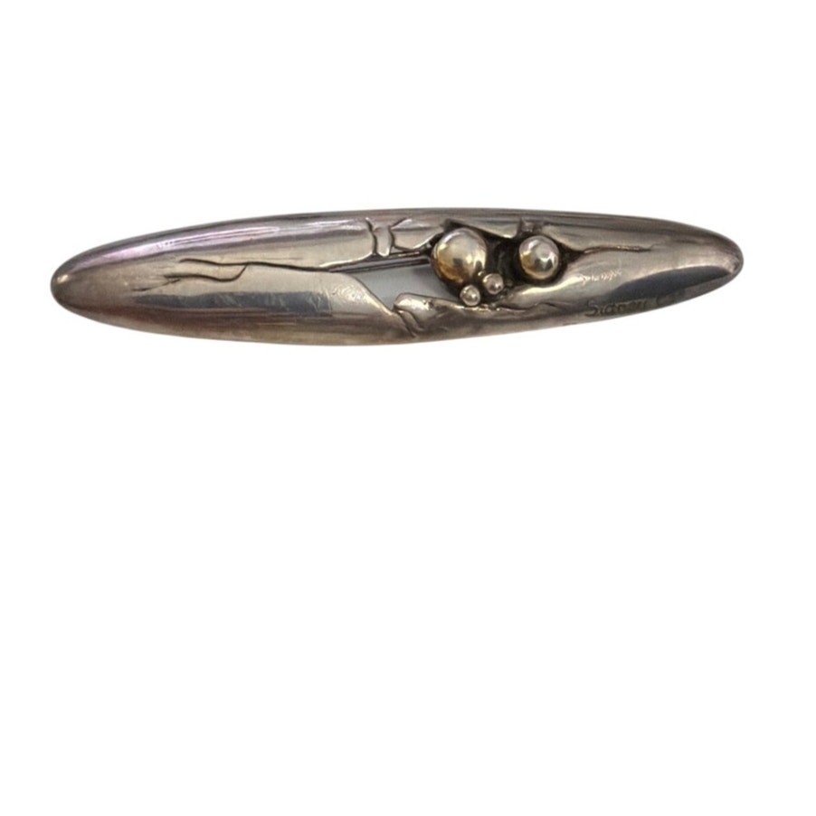 vintage modernist Sidney Carron sculptural sterling silver brooch Stamped 4″