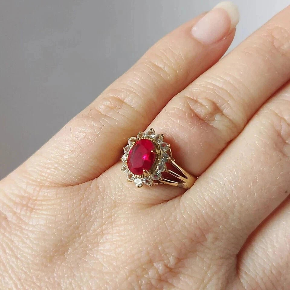 2.00 Ct Oval Cut Natural Ruby Diamond & Wedding Ring 14K Yellow Gold