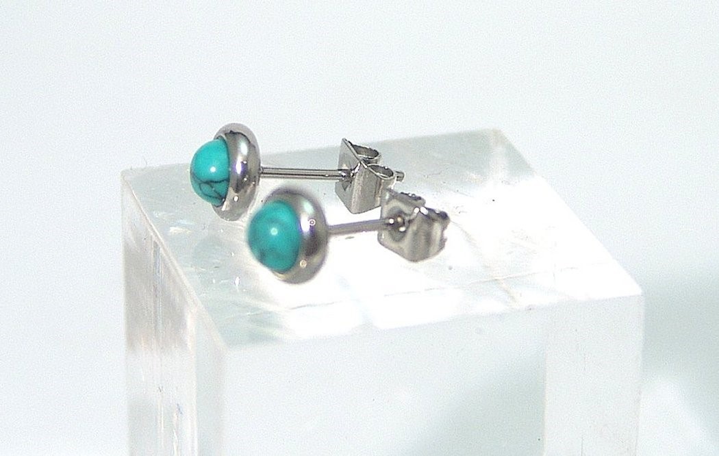 Turquoise Stud Earrings Semi Precious Surgical Steel Hypoallergenic Small