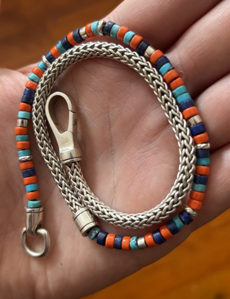 Heishi Chain Bracelet, Sterling Silver, Hardstones, 4MM