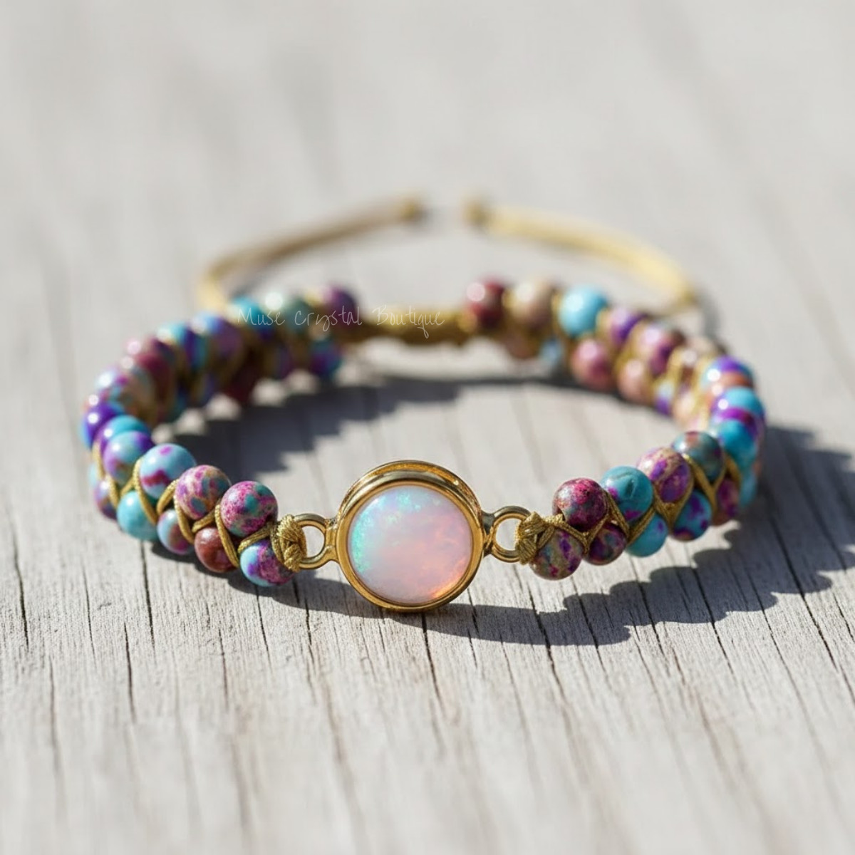 Natural Jasper Stone Braided Bracelet Opal Charm Healing Handmade Jewelry Gift