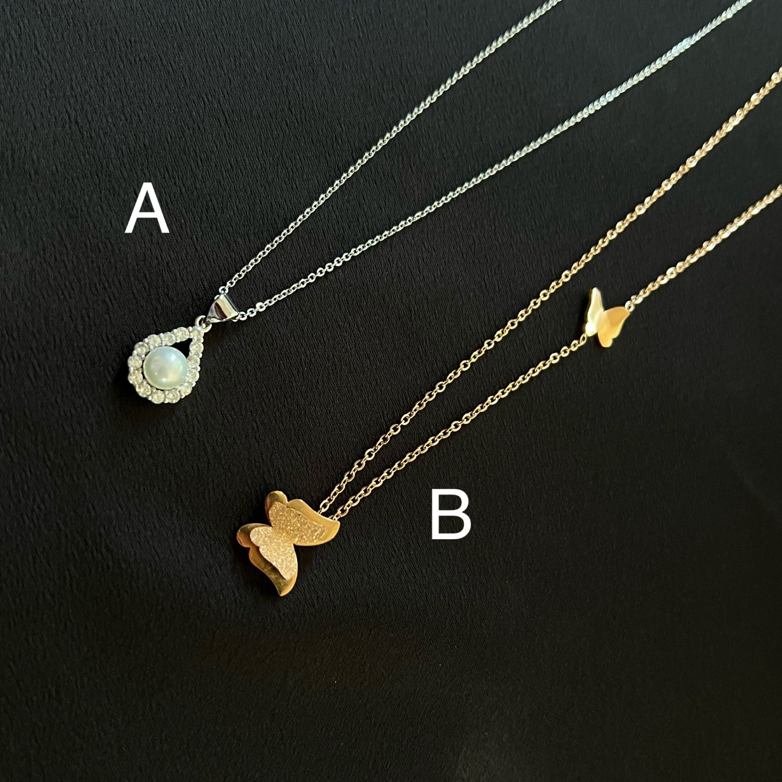 Delicate Butterfly & Pearl Necklace Set for Women-Gold & Silver Fashion Jewelry