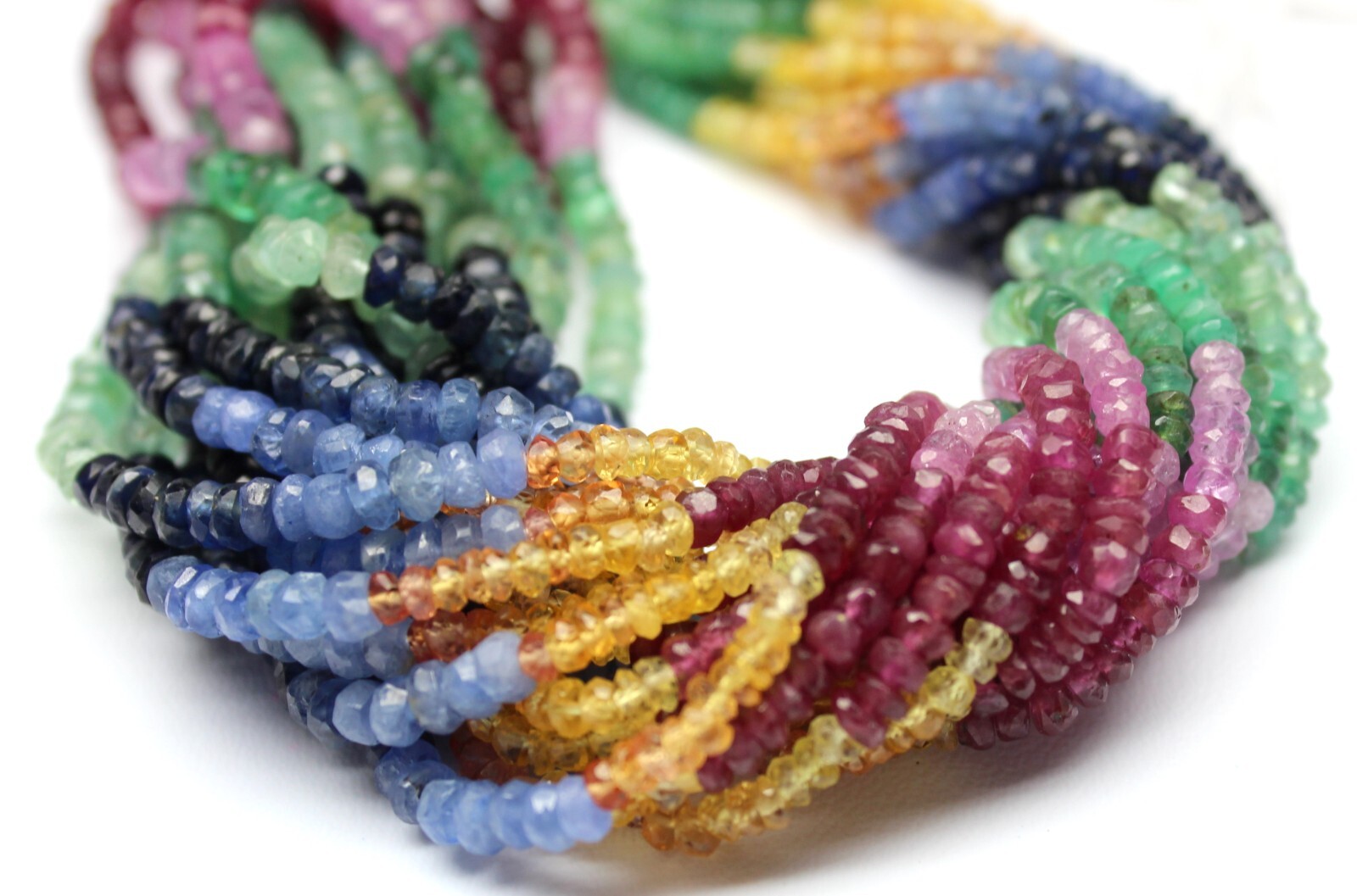 AAA Multi Precious Faceted Rondelle Beads | Ruby, Emerald, Yellow Sapphire 3/4mm