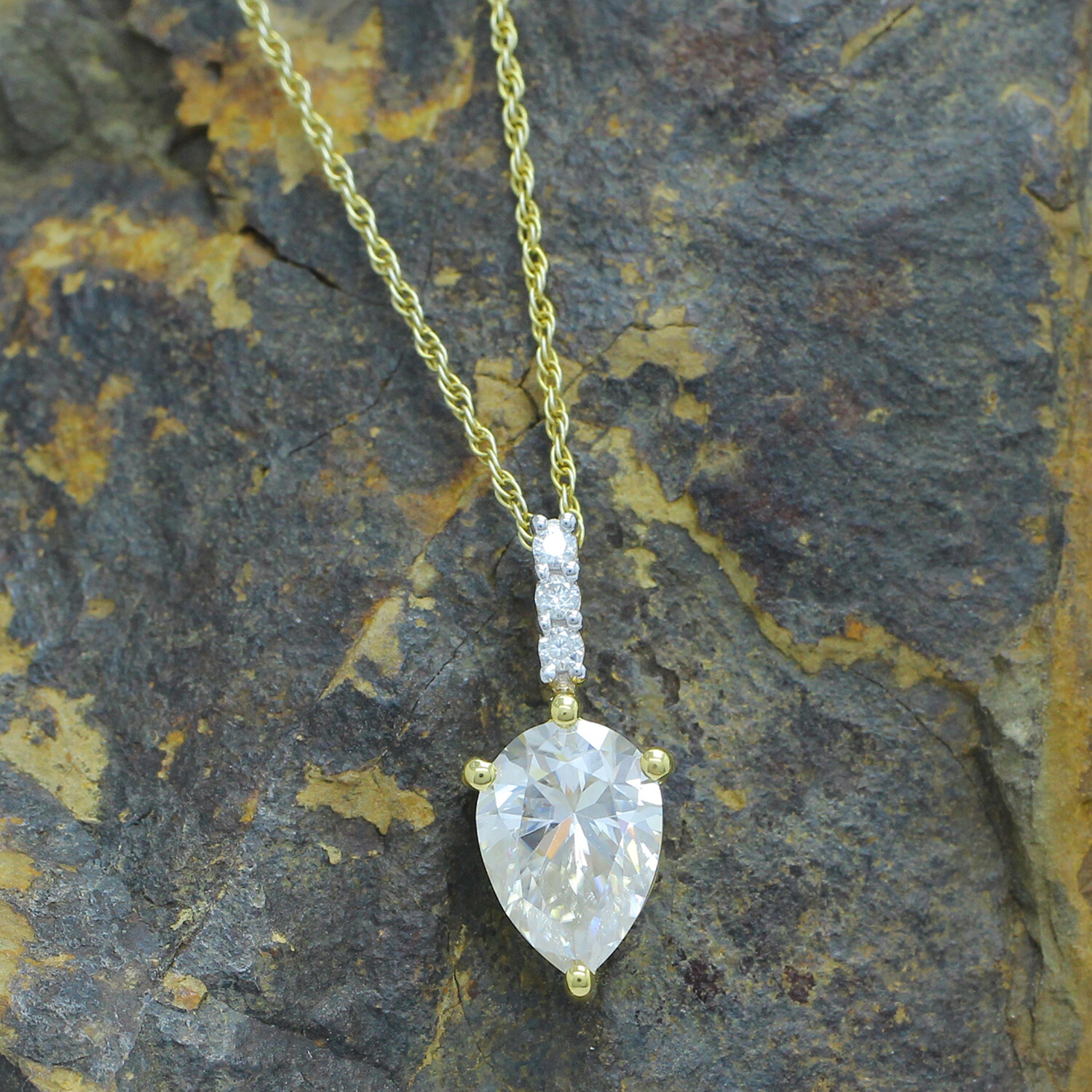 1.90ct Pear Moissanite 10X7MM Solitaire Pendant Necklace in Sterling Silver