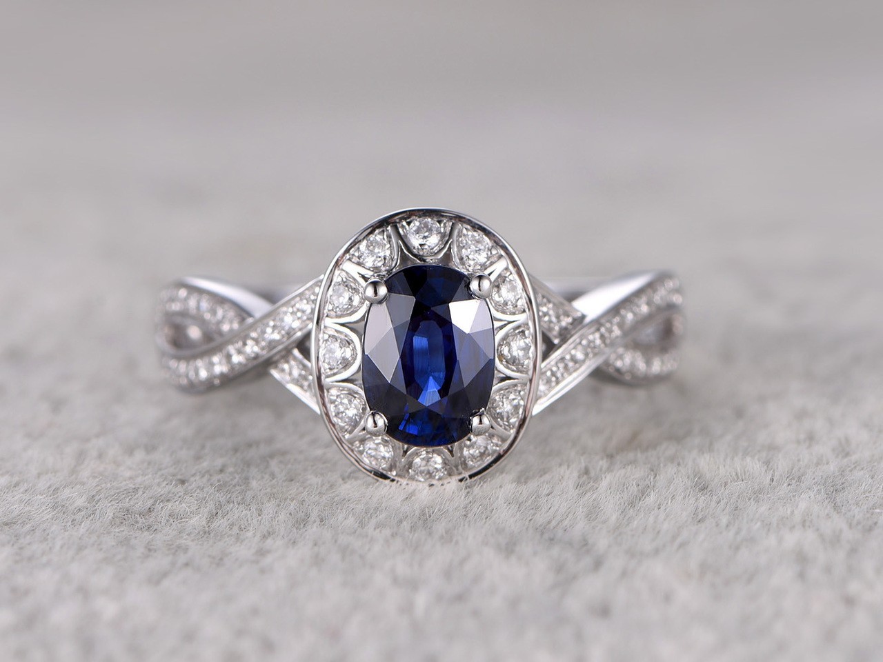 1.15 Ct Oval Cut Natural Sapphire Diamond Wedding Ring 14K White Gold Size 7.5