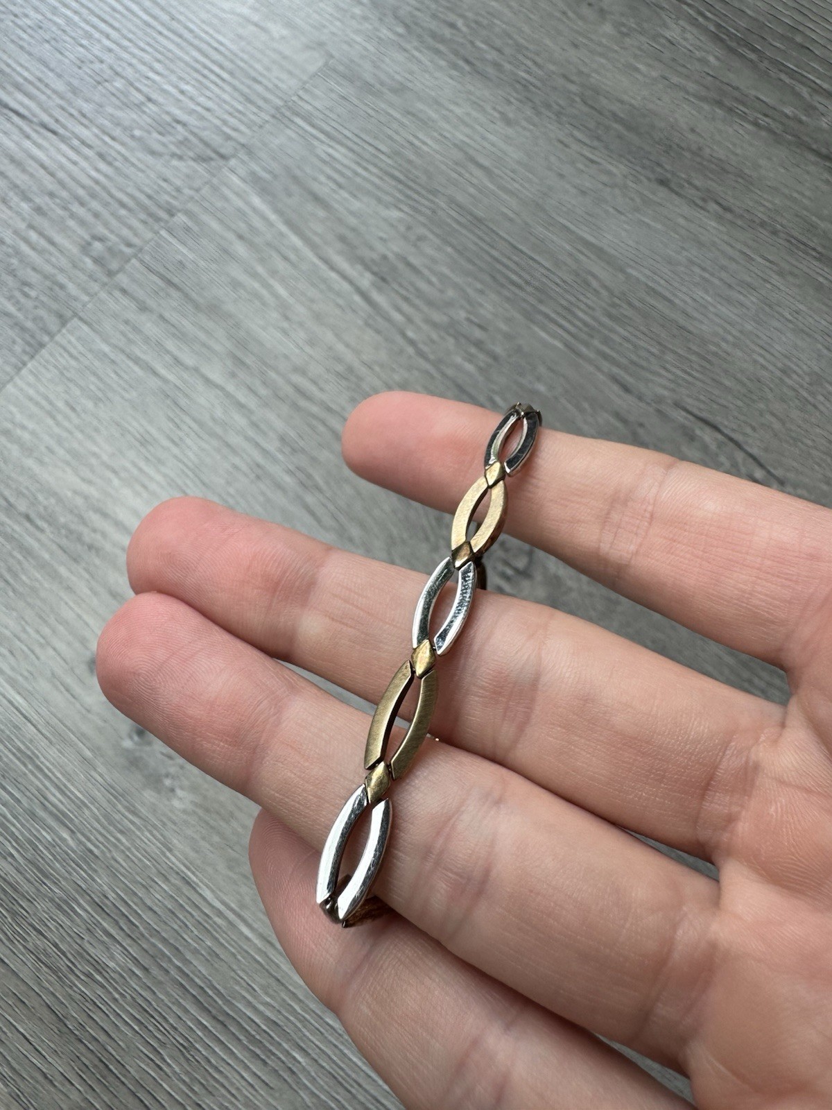 925 Sterling Silver Two Tone Gold Oval Link Bracelet 7.5″ Classic Chain Design