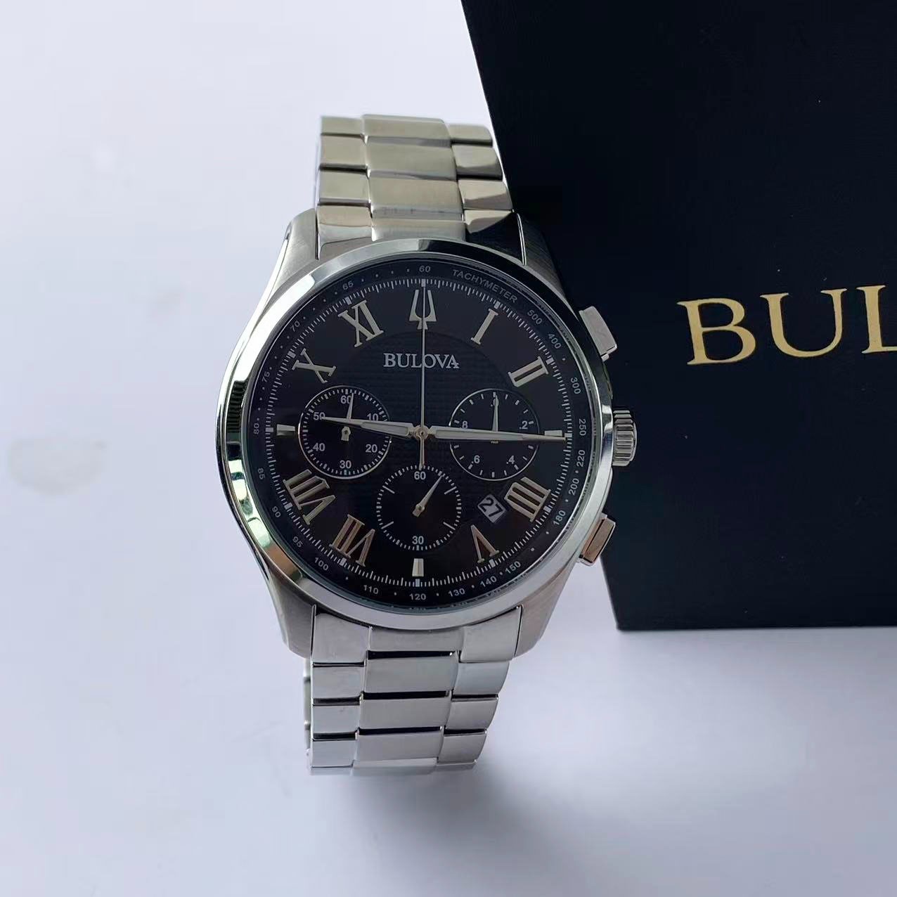 Bulova Wilton Black Dial Stainless Steel Men’s Chronograph Quartz Watch 96B288