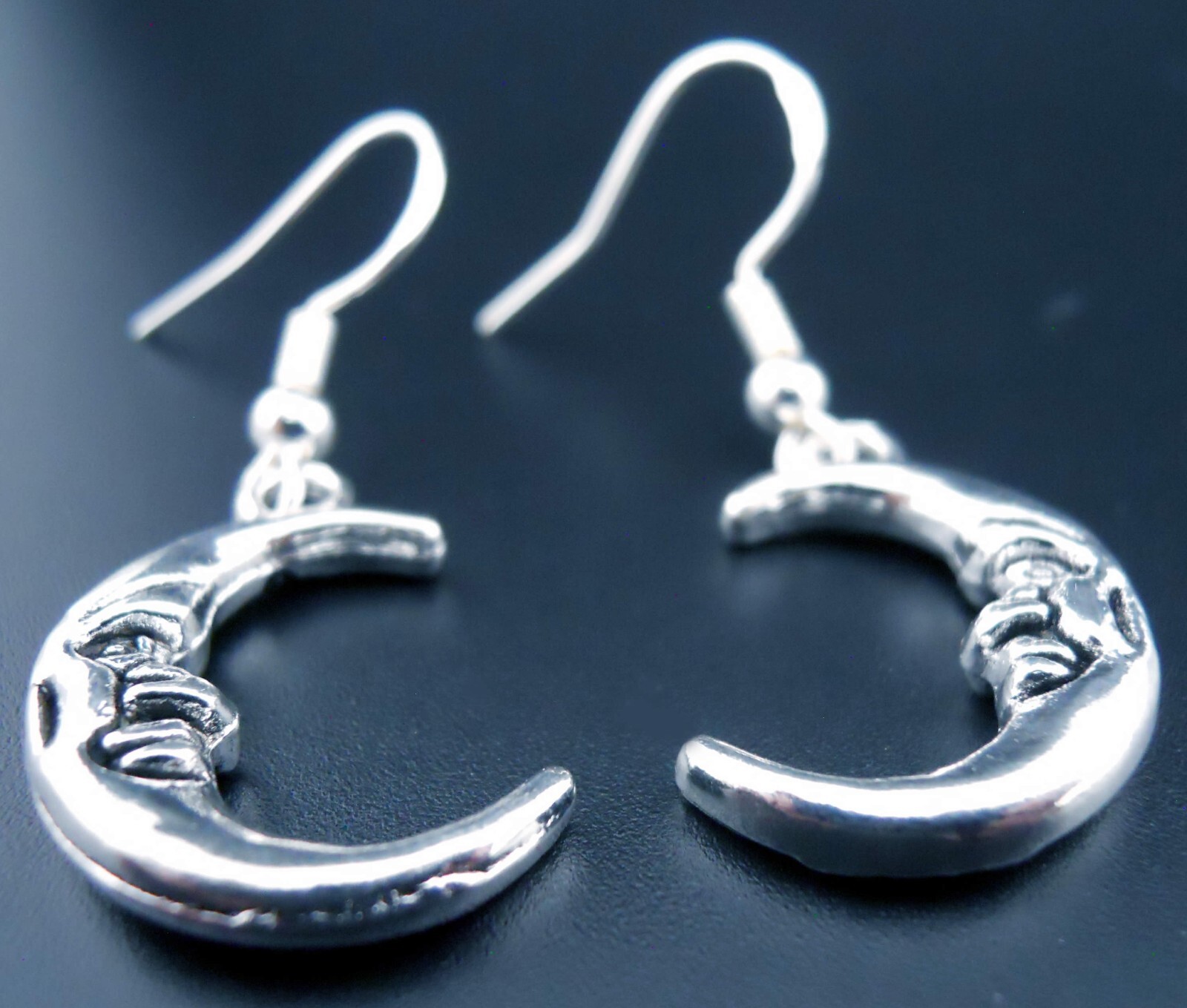 Moon Earrings Sterling Silver Ear Wires Face Man on the Moon 3d Dangle Lunar NEW