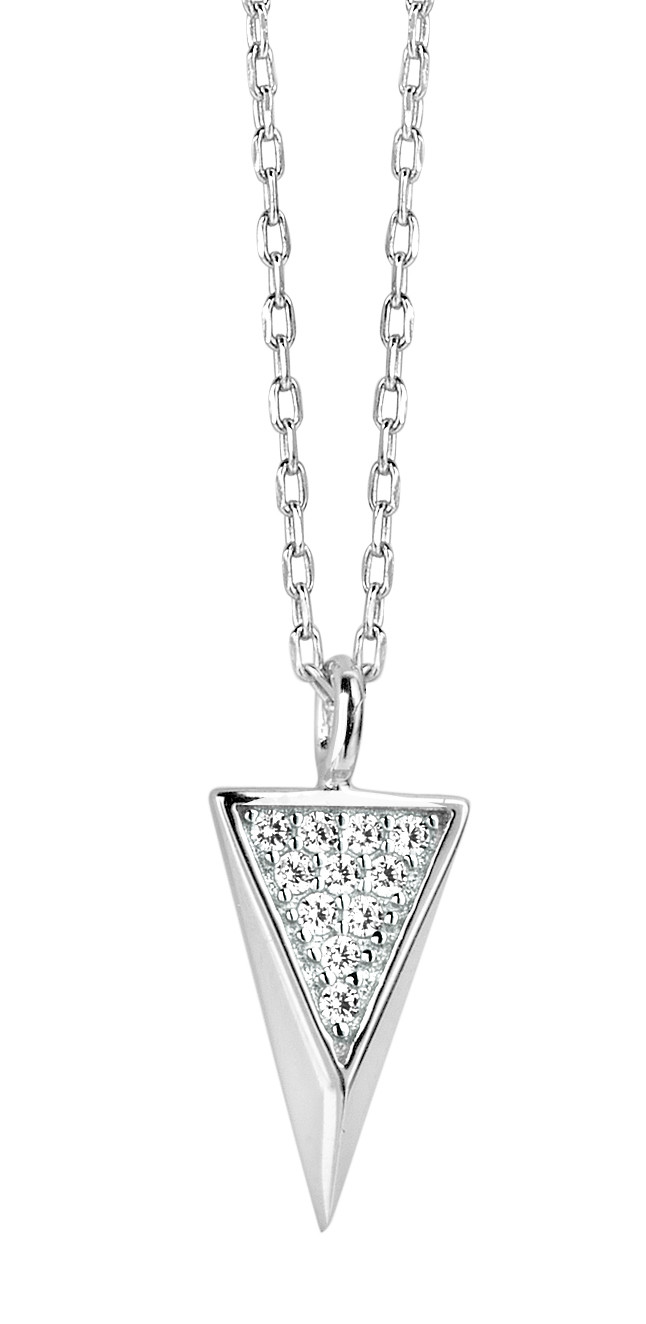 925 REAL SILVER RHODIUM PLATED *** necklace triangle with cubic zirconia 42-47 cm