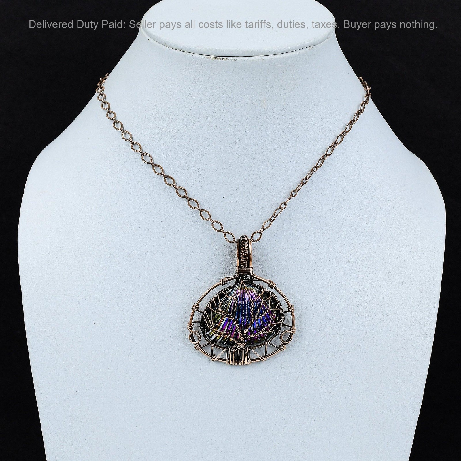 Titanium Coated Shell Gemstone Wire Wrapped Tree Of Life Pendant Jewelry Copper