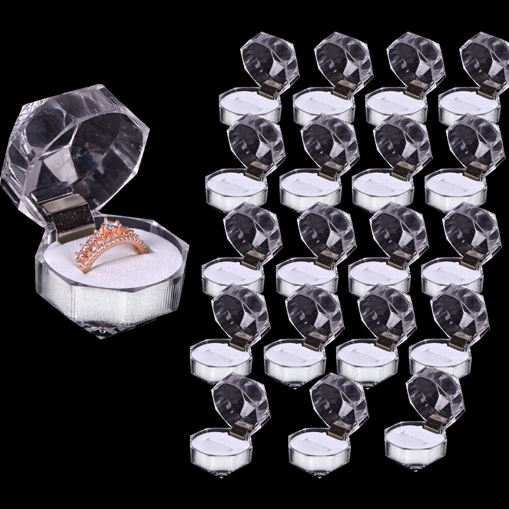 20pcs Plastic Transparent Crystal Lots Jewelry Ring Display Storage Boxes White