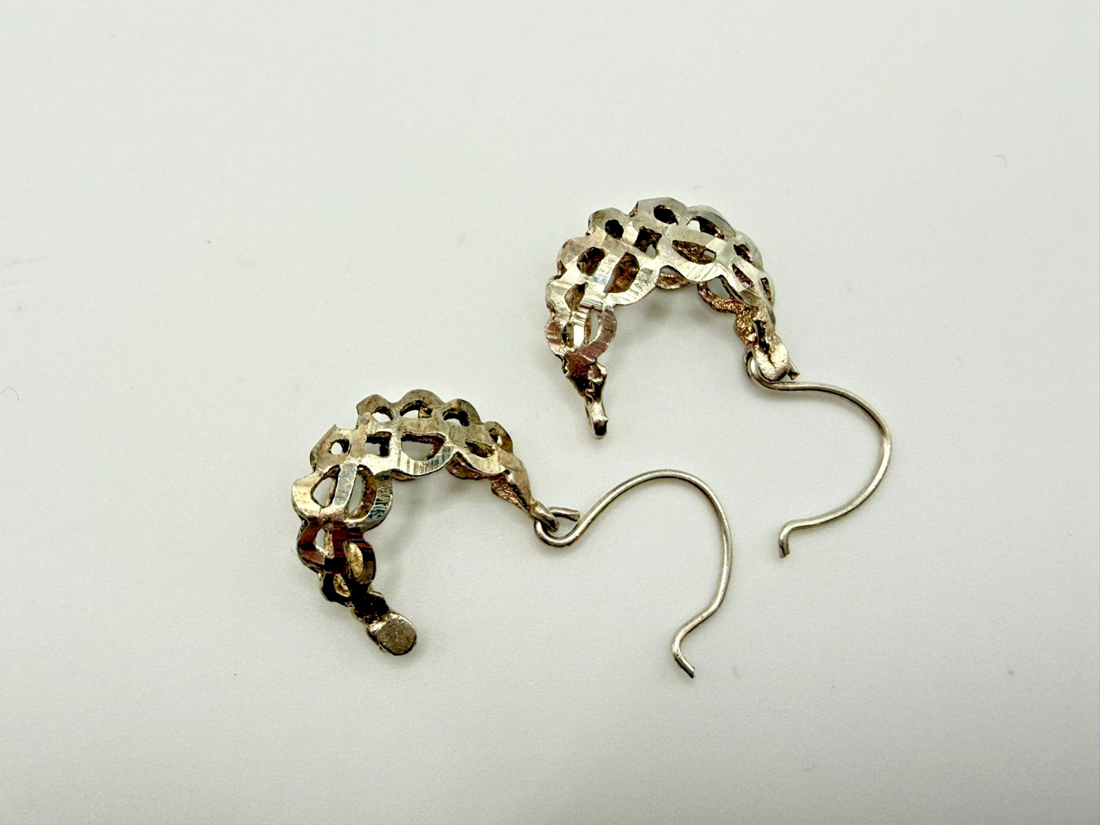 Silver Open Lattice Cutwork Crown Silhouette Hoop Earrings