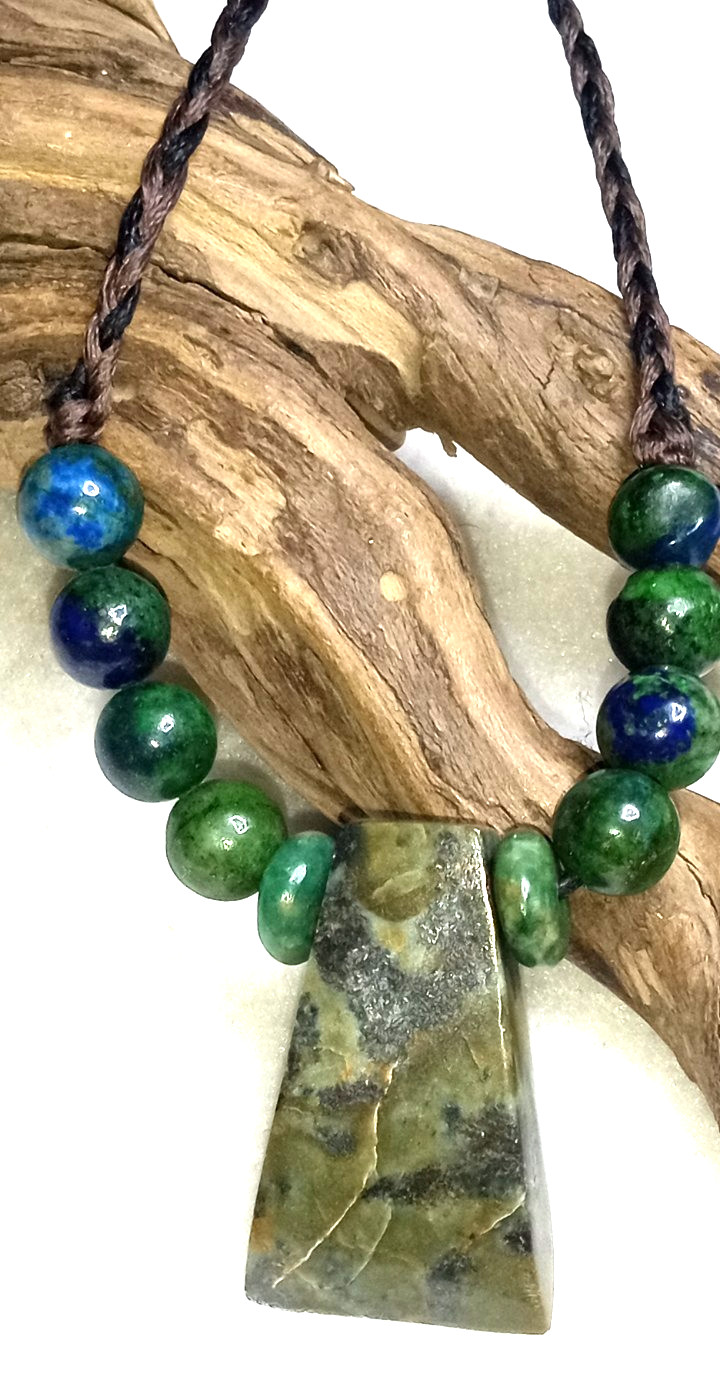 Axe on Serpentine stone hand braided adjustable Neckalce.