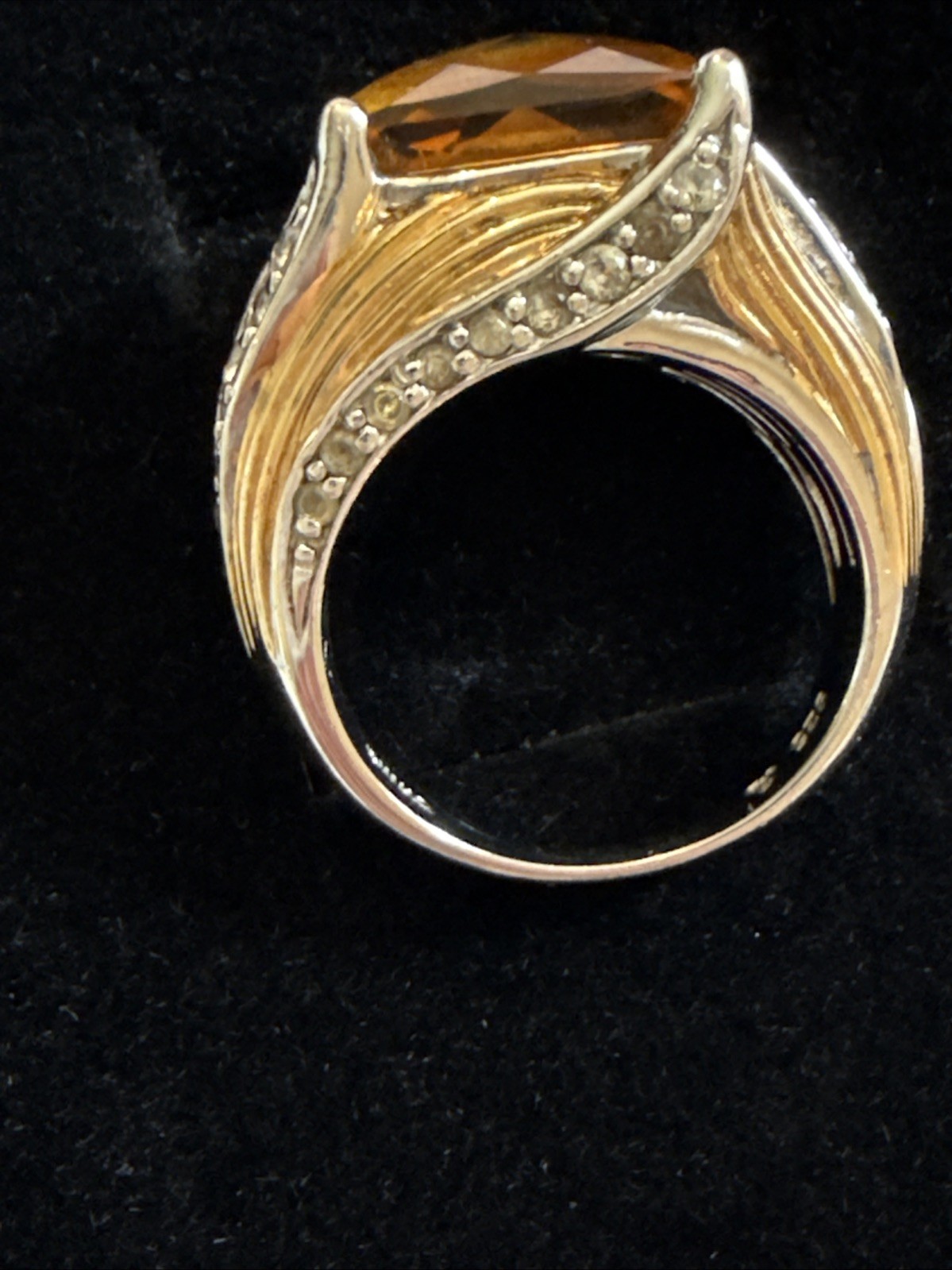 Victoria Wieck Ring Fire Citrine Swirl Design Sterling Silver 2 Tone Ring 5 1/2