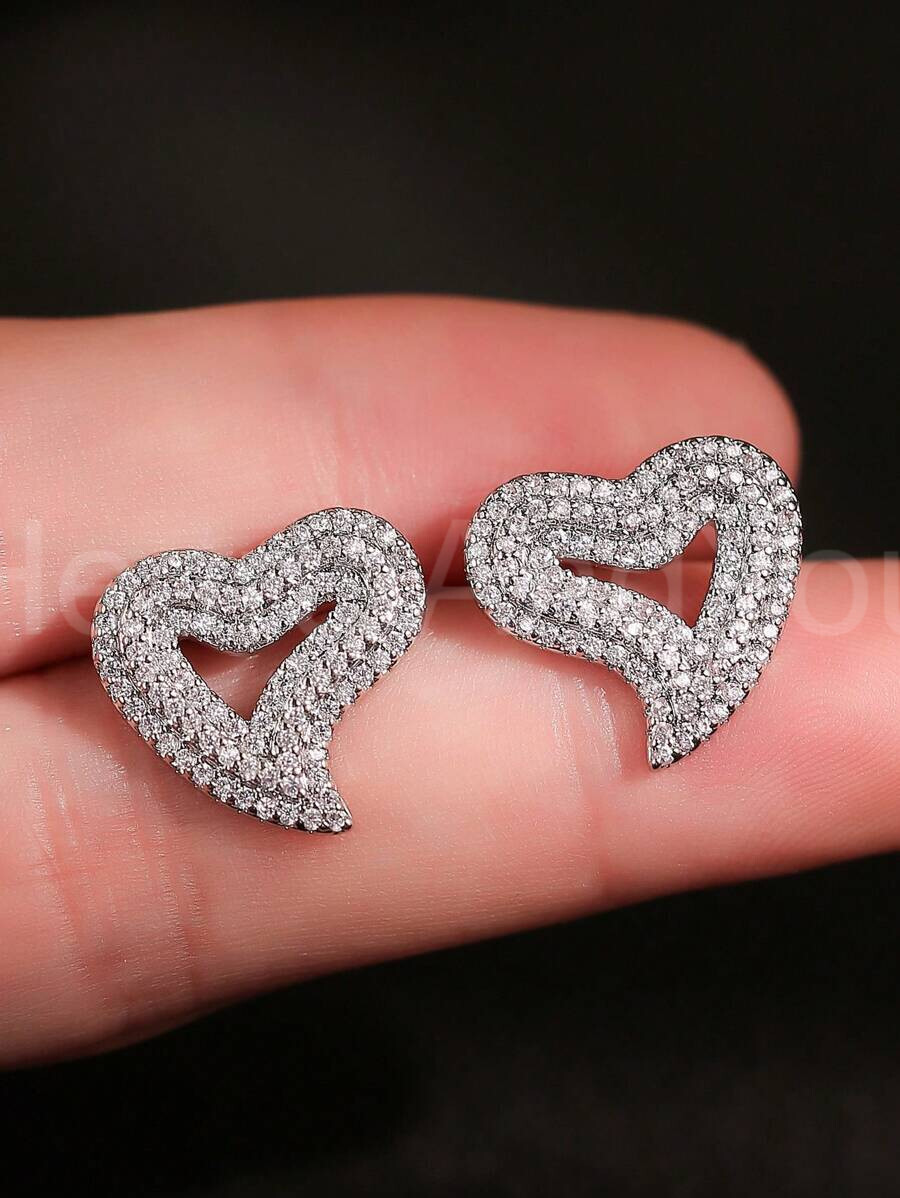 2ct Round Cut Moissanite Cluster Heart Valentine Stud Earrings White Gold Plated
