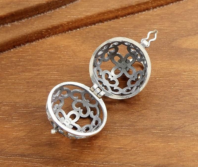 Antiqued Sterling Silver Cutout Scroll Small Ball Locket Pendant Aromatherapy