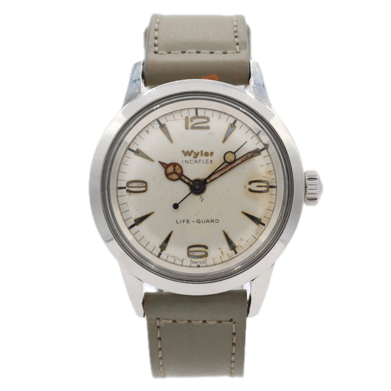 Vintage 35mm Wyler Life-Guard Lollipop Men’s Mechanical Wristwatch Swiss Steel