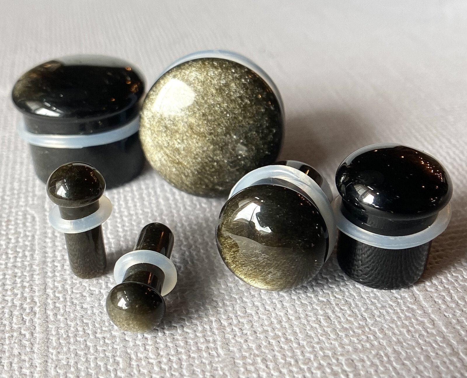 PAIR Golden Obsidian Stone Single Flare Plugs Organic Gauges Body Jewelry