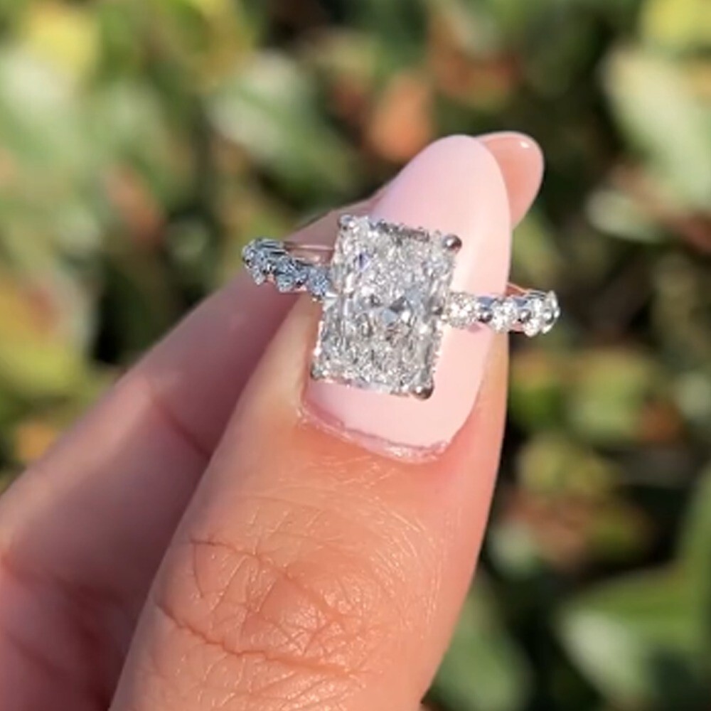 3.30 TCW Radiant Moissanite Hidden Halo Engagement Ring In 14K White Gold Plated