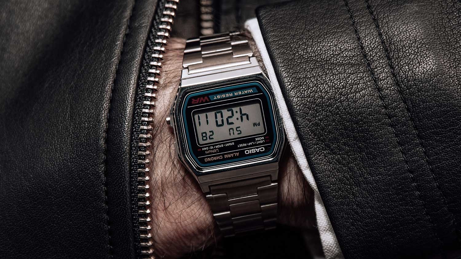 Casio A158WA-1R Digital Watch Unisex Stainless Steel Retro Alarm Chronograph LED