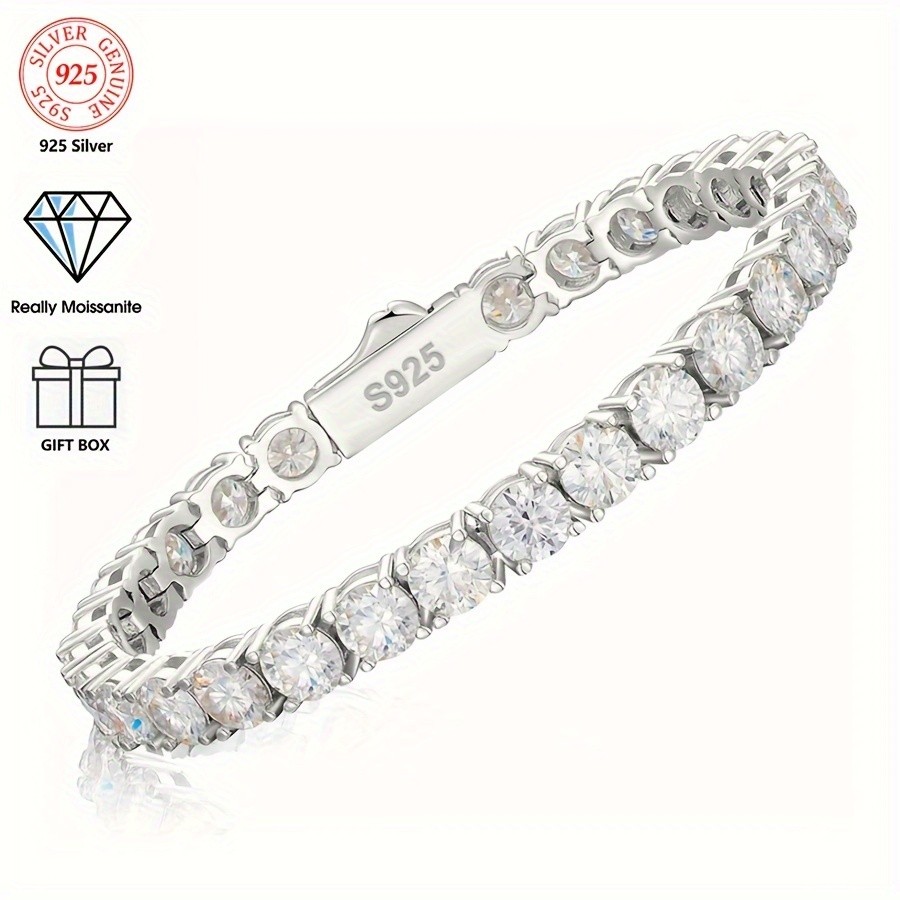 Moissanite Tennis Bracelet 5mm D VVS1 Round 925 Silver White 0.2inch 17-22cm