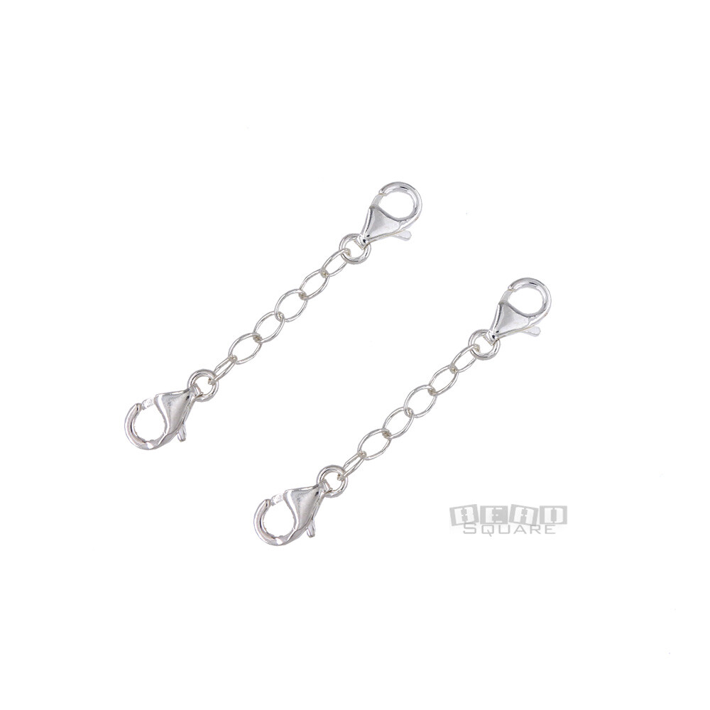 2 Sterling Silver Lobster Claw Clasps Extender, Safety Chain, 1.5 (1-1/2) inches