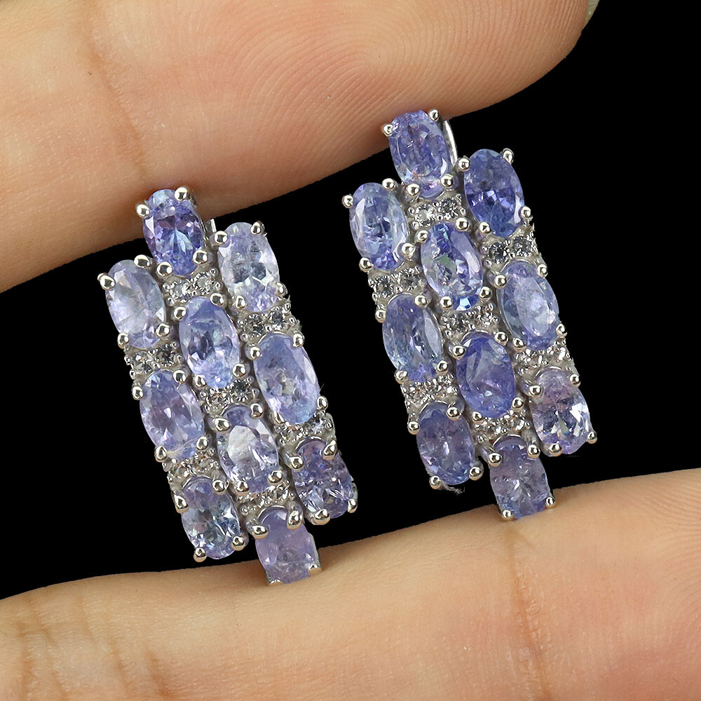 925 Sterling Silver Earrings Oval Tanzanite Natural Gemstone jewelry