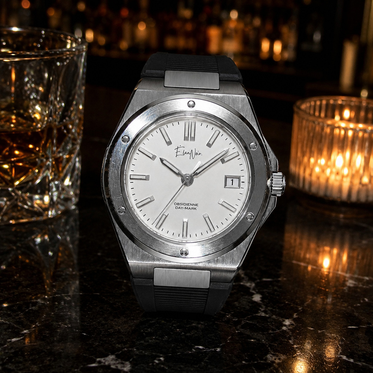 Custom Élan Noir Day-Mark Auto NH35 Watch White Dial Sapphire Glass Steel 41mm