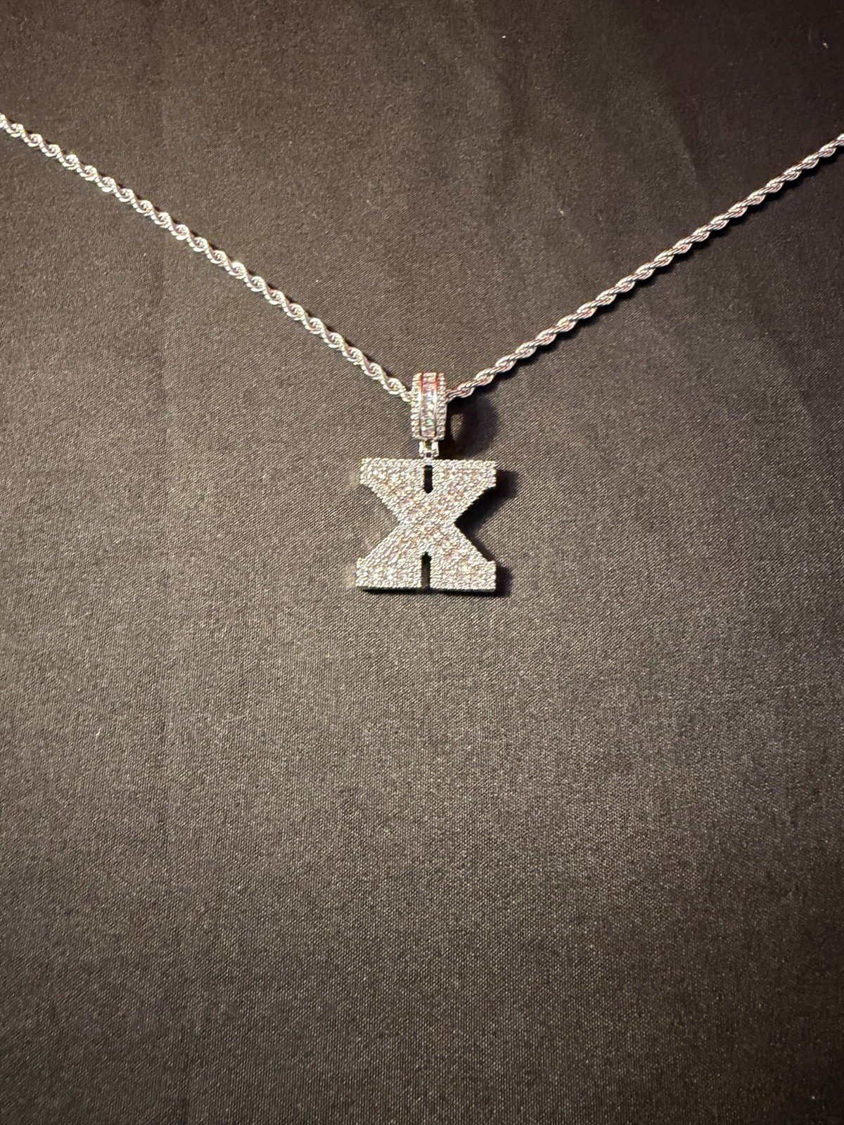 Letter X Pendant Necklace Baguette Stones In 925 Silver