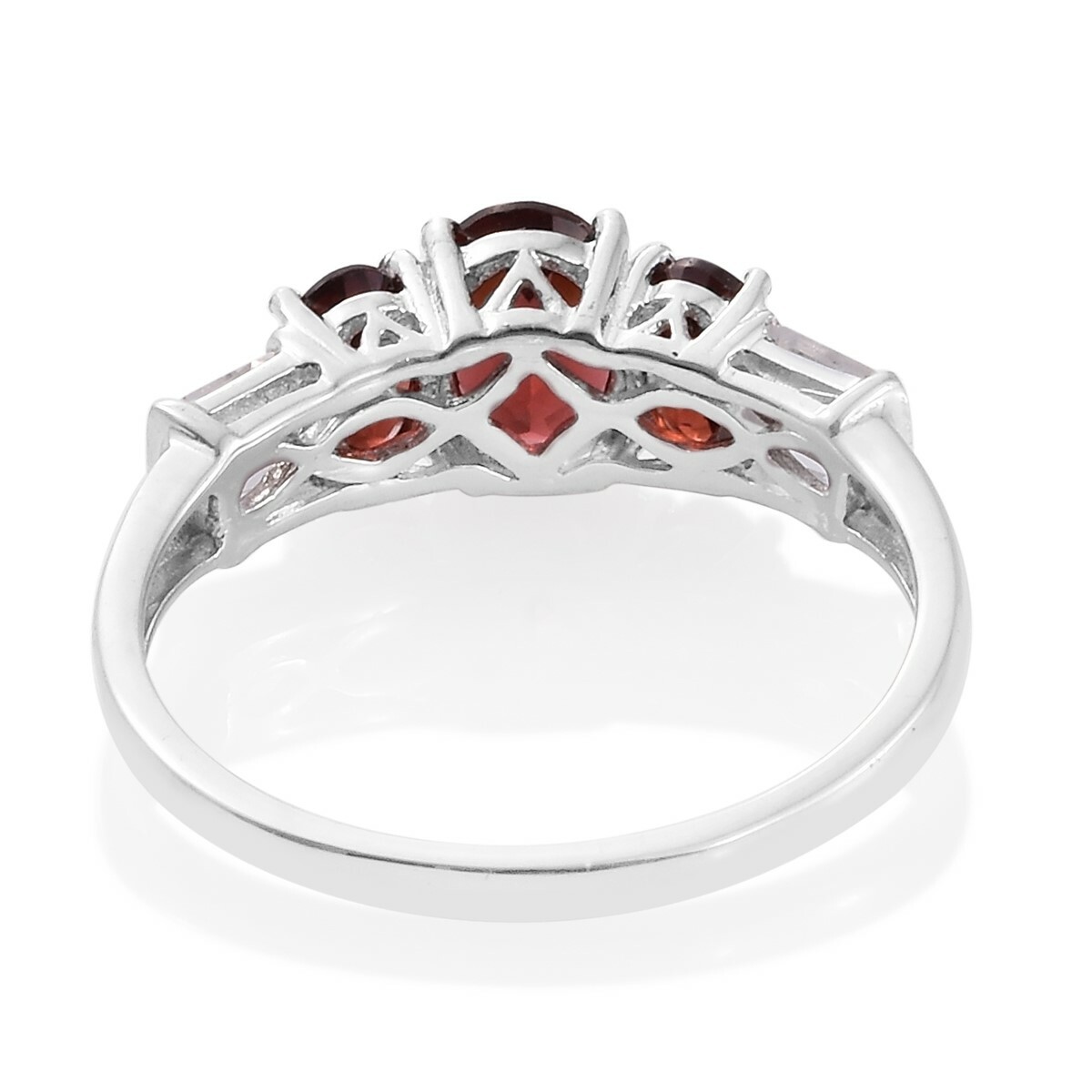 Garnet, White Topaz Platinum Over Sterling Silver Ring (Size 9.0) TGW 3.38 cts.