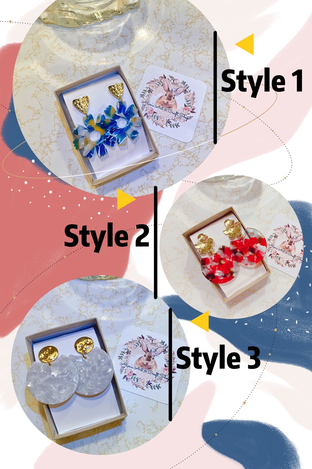 Handmade Multi Choose Shell Resin Earrings With Gold Plated Post