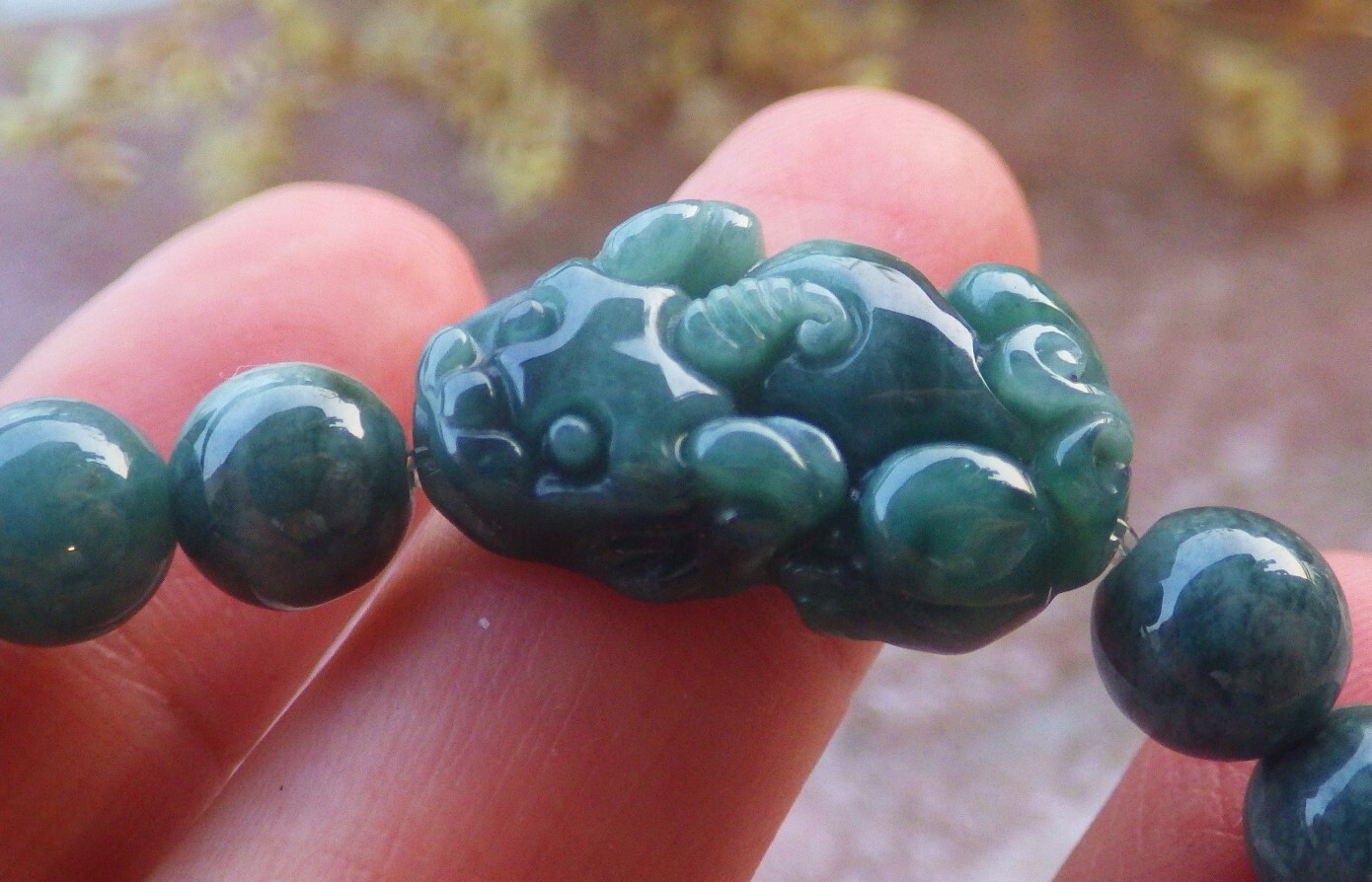 1 piece Green A JADE Jadeite Beads Bangle Dragon Pi Xiu Bracelet 6 inches 694382
