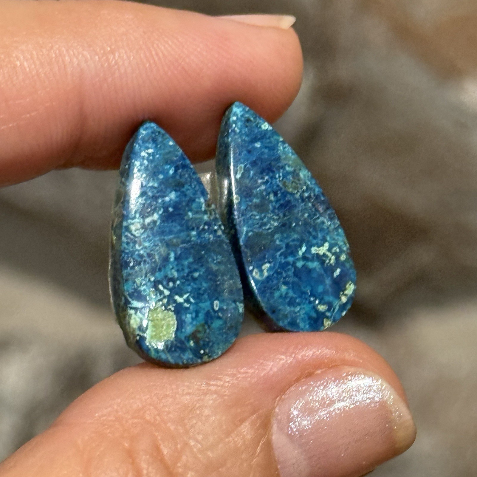 18.6ct 21.8c11x4.3mm Pair Of Rare Blue Shattuckite Teardrop Cabochons Gems
