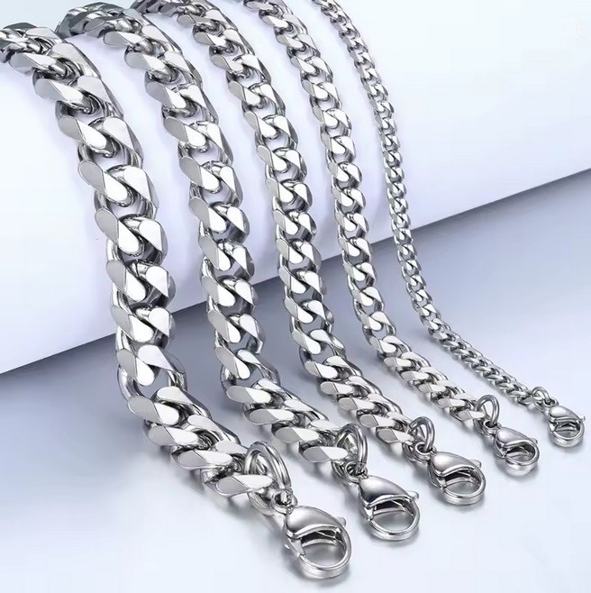 Bracelet Men’s Chain 3/5/7/9mm Stainless Steel Silver Curb Cuban Link 7-8″ Sale