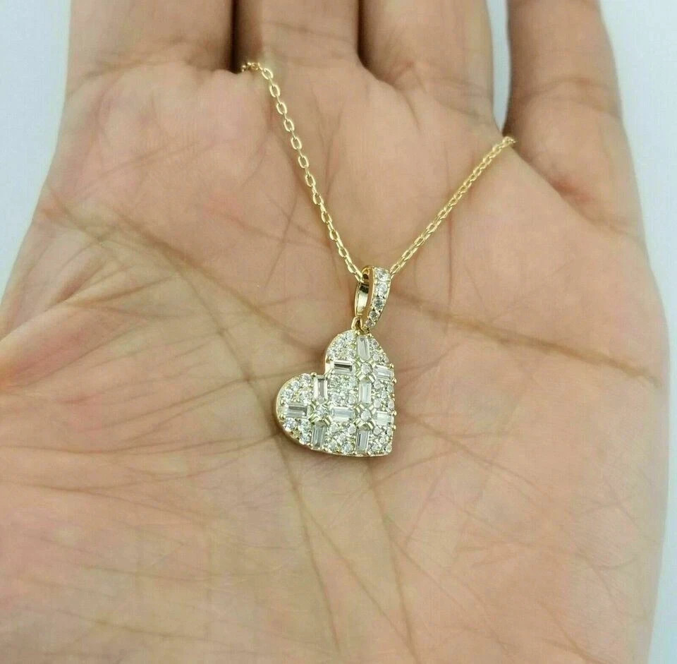 2.1Ct Baguette Cut Lab Created Diamond Heart Anniversary 14K Gold Finish Pendant
