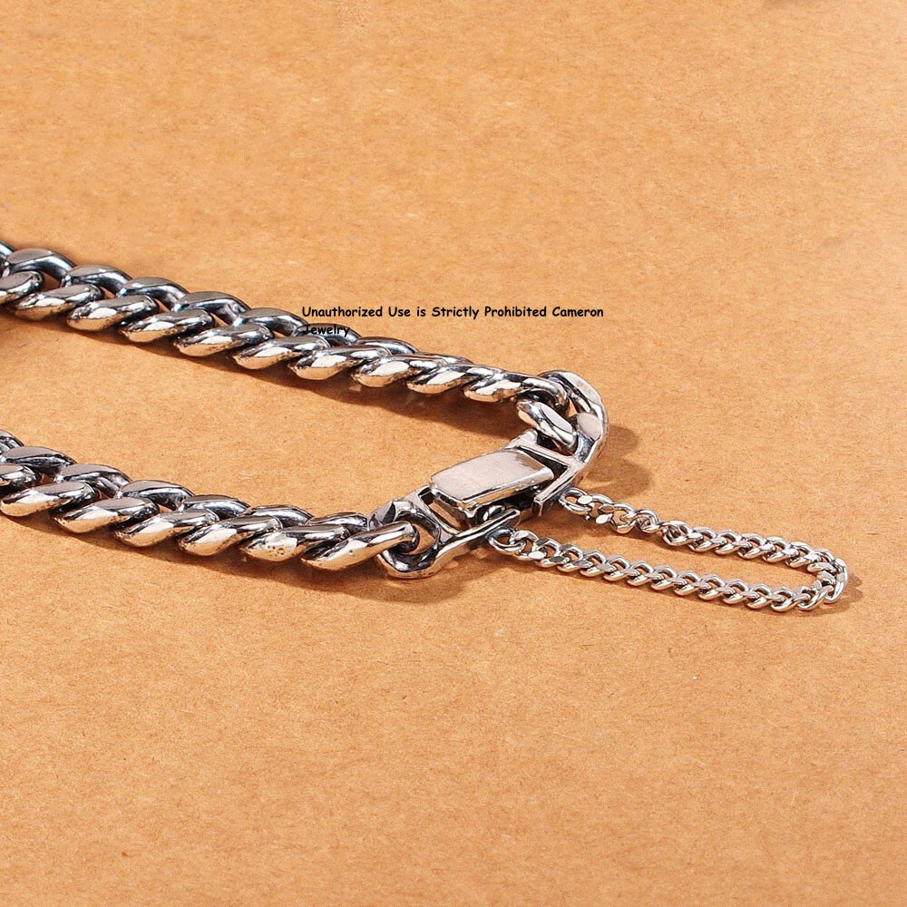 Pure S925 Sterling Silver Chain 8mm Curb Extend Link Bracelet 6.7-8.3inch