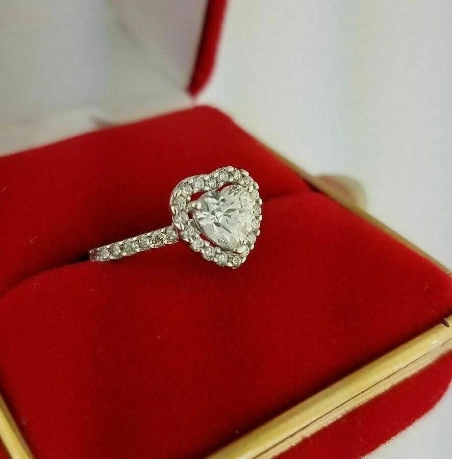 2Ct Heart Cut Lab Created Moissanite Engagement Women Ring 14K White Gold Plated