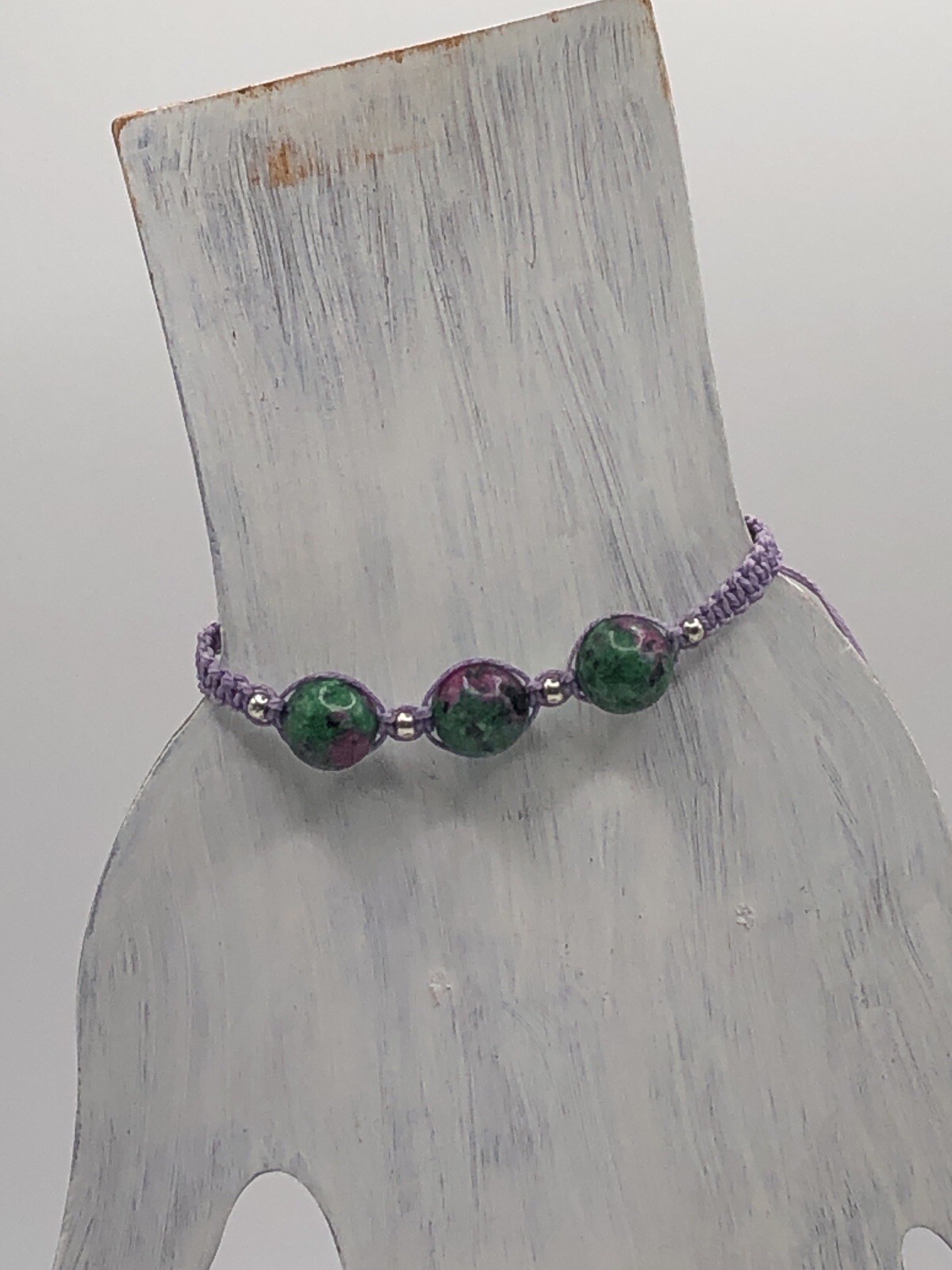 Handmade Macrame Square Knot Adjustable Bracelet with Ruby Zoisite Gemstones