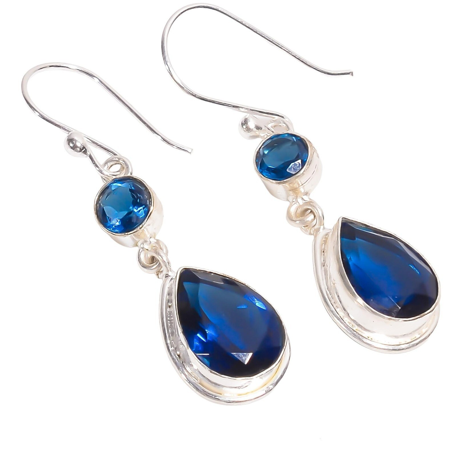 London Blue Topaz Gemstone 925 Sterling Silver Hook Dangle Drop Earrings Jewelry