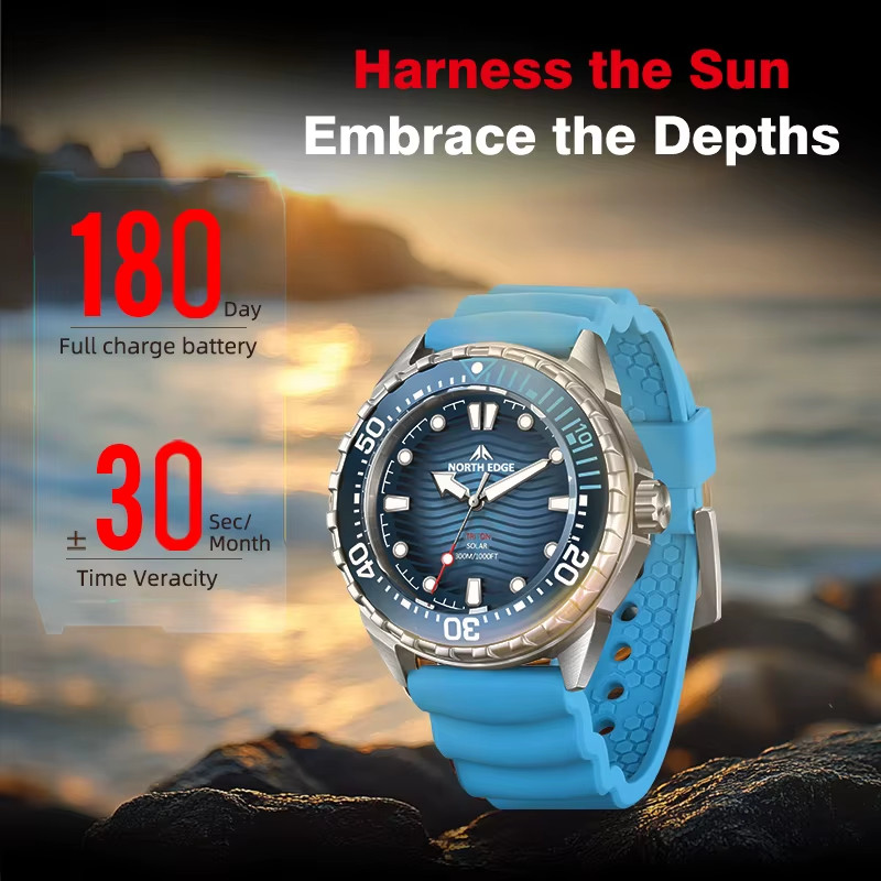 TRITON-TI Titanium Stainless Solar-Powered Diving Watch Luxury Quartz Watches fo