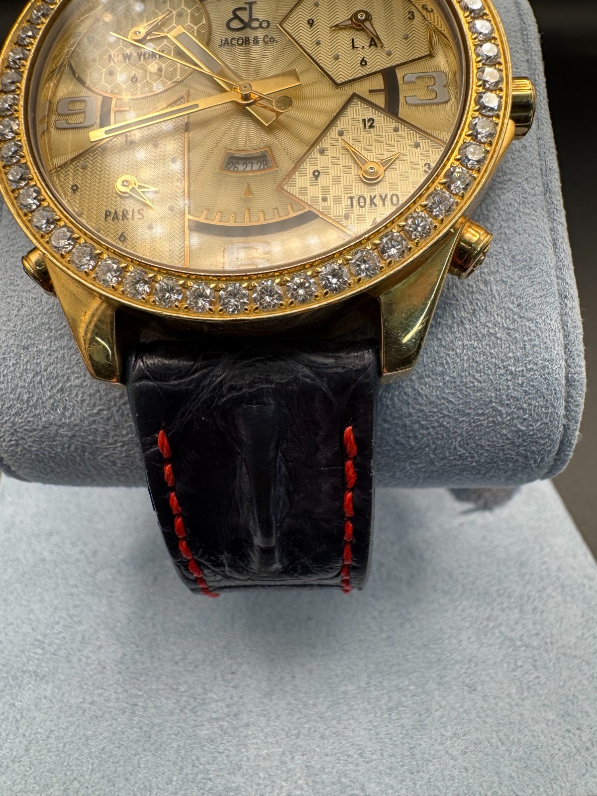 Jacob and Co Five Time Zone Yellow Gold Case Diamond Bezel “Pacific Bay”
